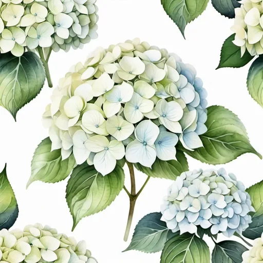 Prompt: create watercolor images of white hydrangea flowers on white background