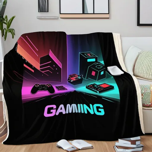 Prompt: Aesthetic blanket with gaming design on it