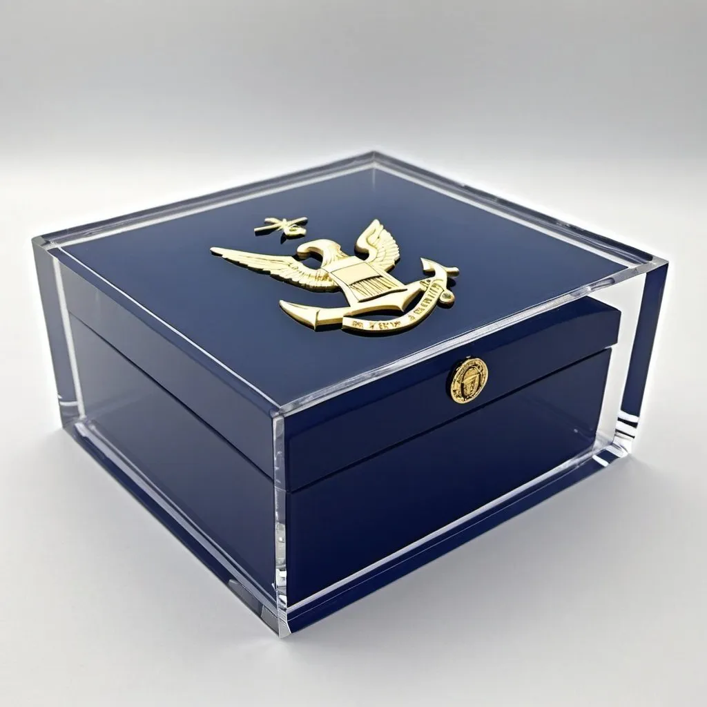 Prompt: navy box in acrylic box