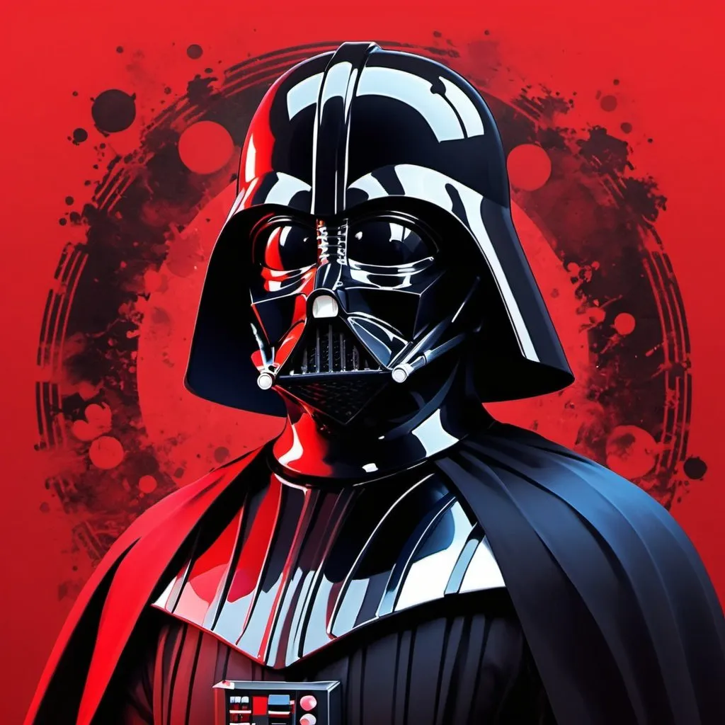 Prompt: Darth vader in the style of an artwork from Persona 5 Royal. Red background. Vivid colors.