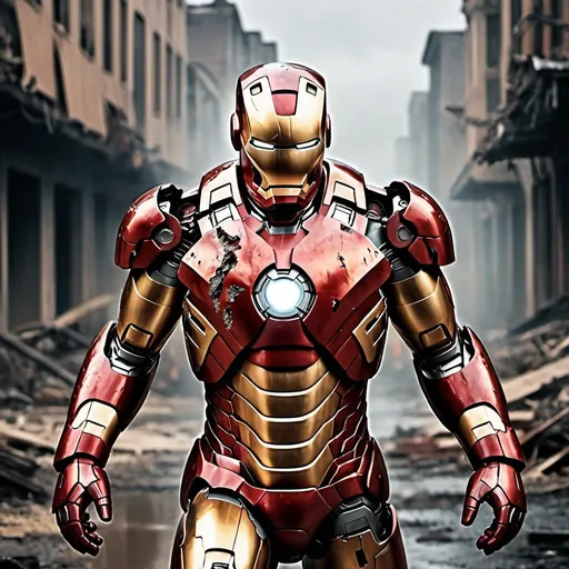 Iron Man standing menacingly and covered in blood. I...