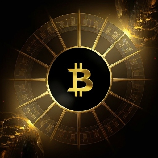 Prompt: A Bitcoin concrete building fortress styled with black shades and Bitcoin symbols colored in pure gold at different level locations on a planet in space with a electromagnetic field around