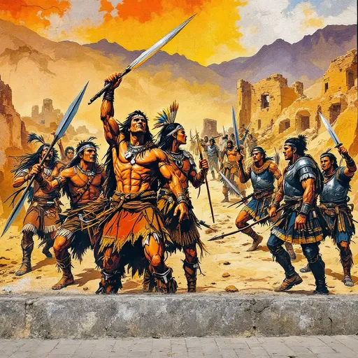 Prompt: indios quilmes resistencia a la conquista mural