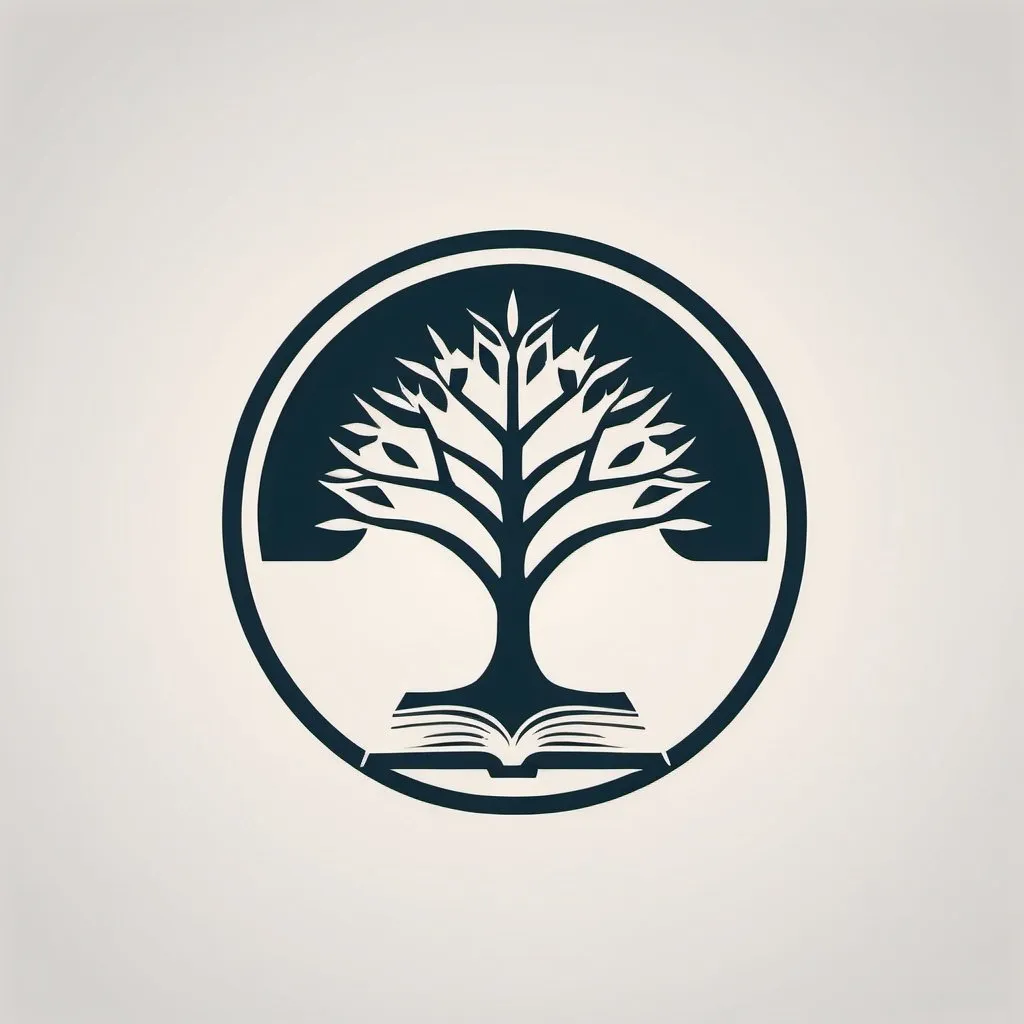 Prompt: Minimalistic logo design of a circular concept, symbolic book and tree of knowledge, evolution hint, clean and sleek lines, minimal details, symbolic representation, high quality, minimalistic, symbolic book, tree of knowledge, evolutionary element, sleek design, clean lines, professional, symbolic representation. a stylized logo of 3 letters - PPV