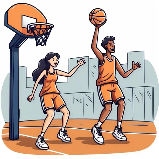 Prompt: A couple playing basketball doodle