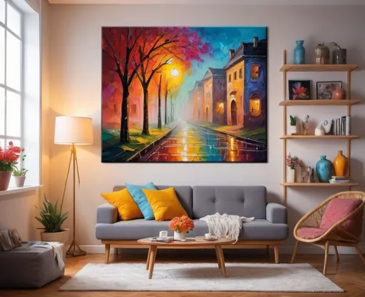 Prompt: (original canvas painting), vibrant colors, artistic masterpiece, expressive brushstrokes, textured details, warm lighting, alive with creativity, artist's palette nearby, background depicting a cozy studio, inspirational ambiance, passion for art, high quality, ultra-detailed, visually striking composition.