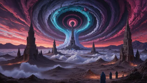 Prompt: breathtaking, vivid, highly detailed, surreal, unique, distinctive, otherworldly, trippy, psychedelic, striking, cinematic, dark fantasy, desktop wallpaper, 4k wallpaper, 1440p wallpaper, 1080p wallpaper, sense of depth, vast sense of scale, multiple subjects.