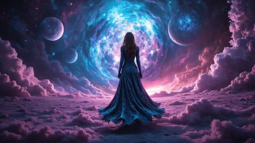 Prompt: a woman fading into the background, breathtaking, vivid, surreal, otherworldly, trippy, psychedelic, dark fantasy, desktop wallpaper, 4k wallpaper, 1440p wallpaper, 1080p wallpaper.