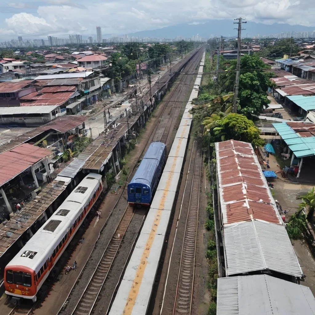 Prompt: Asistio street Station at Caloocan city along the north western main line circa August 2023