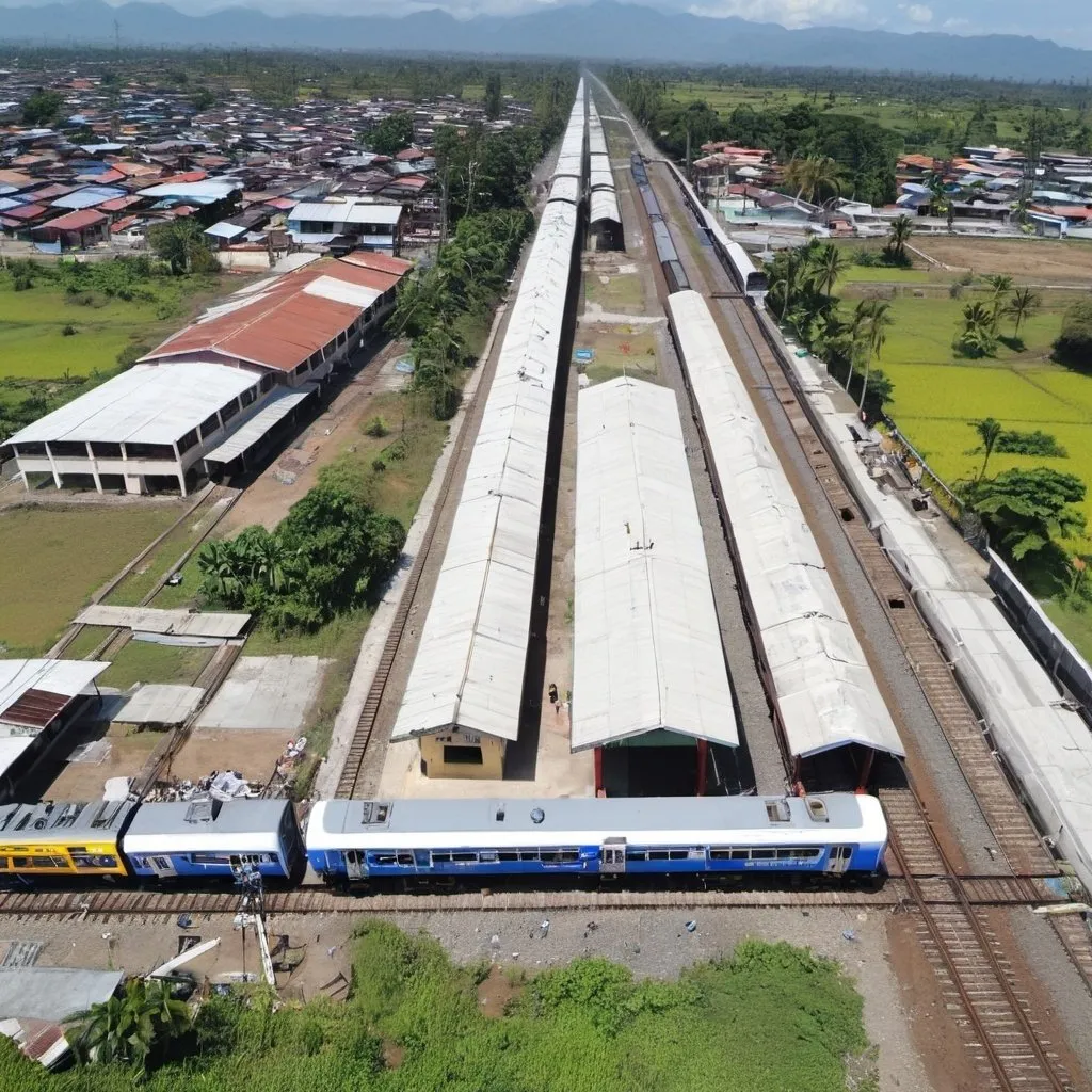 Prompt: Bird’s eye view of Santo Tomas Station at Santo Tomas  Pampanga along the north western main line circa August 2023