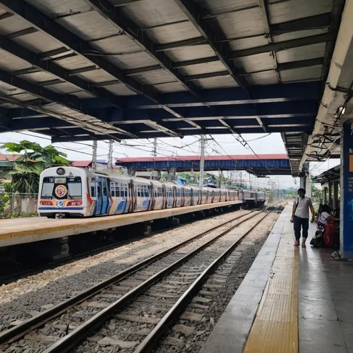Prompt: Caloocan Station at Caloocan city Metro Manila along the north western main line circa August 2023