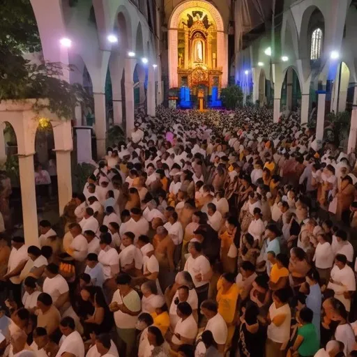 Prompt: Continuous masses at the Santa Elena church marikina city during dia de Los muertos circa November 2 2023