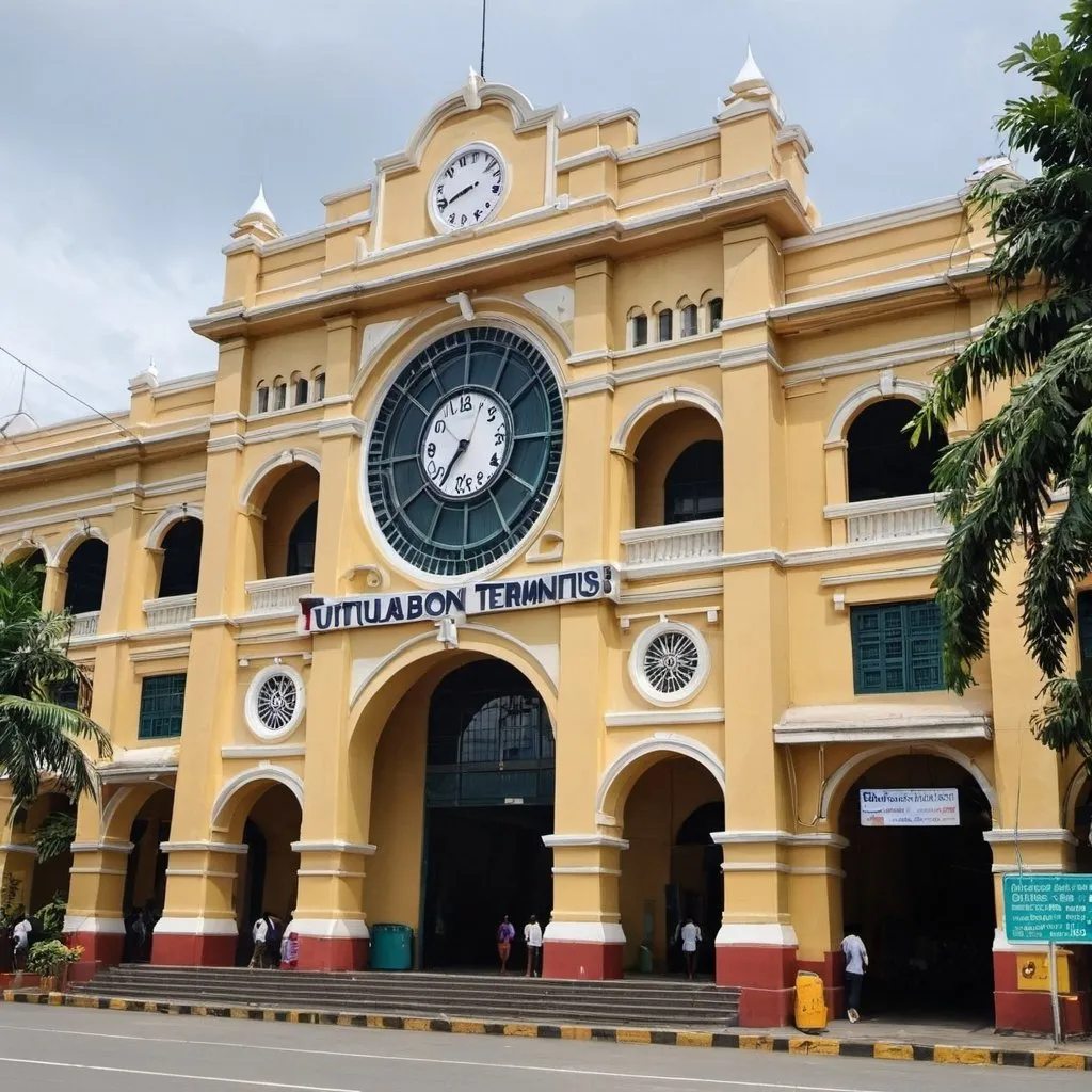 Prompt: Facade of Andres Bonifacio terminus once called tutuban station at Manila which is the starting point for the northwestern main line Based on Victoria terminus in Mumbai circa August 2023