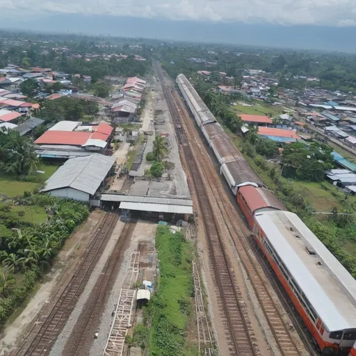 Prompt: Bird’s eye view of Guiguinto Station at Guiguinto Bulacan along the north western main line circa August 2023