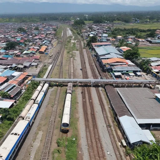 Prompt: Bird’s eye view of Marilao Station at Marilao Bulacan along the north western main line circa August 2023