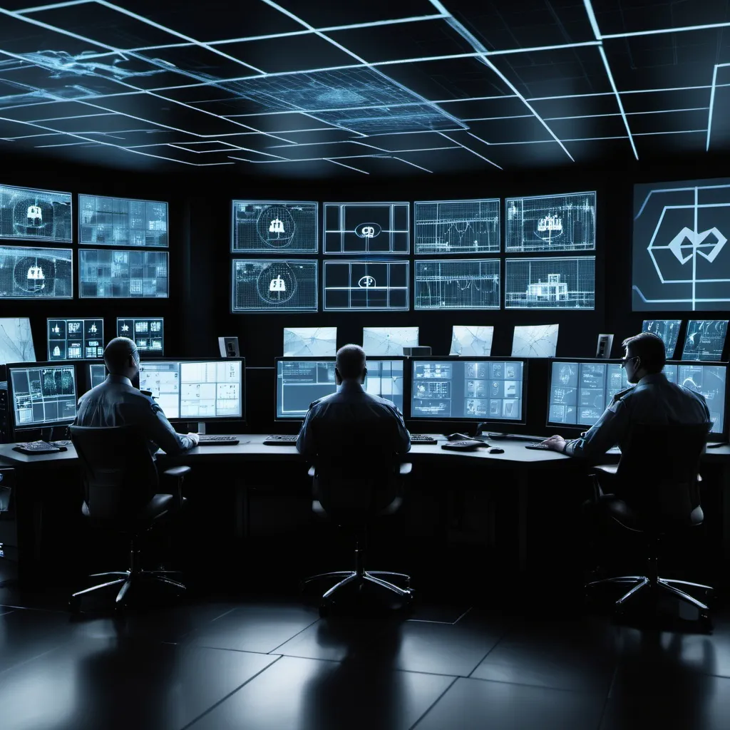 Prompt: Control Room with Security Overlay:
A photo of a power grid control room with computer monitors and operators at work, with a subtle overlay of a lock or shield symbol in the foreground. This would visually represent the human and technological elements involved in monitoring and protecting the grid, highlighting the importance of cybersecurity in critical infrastructure management.