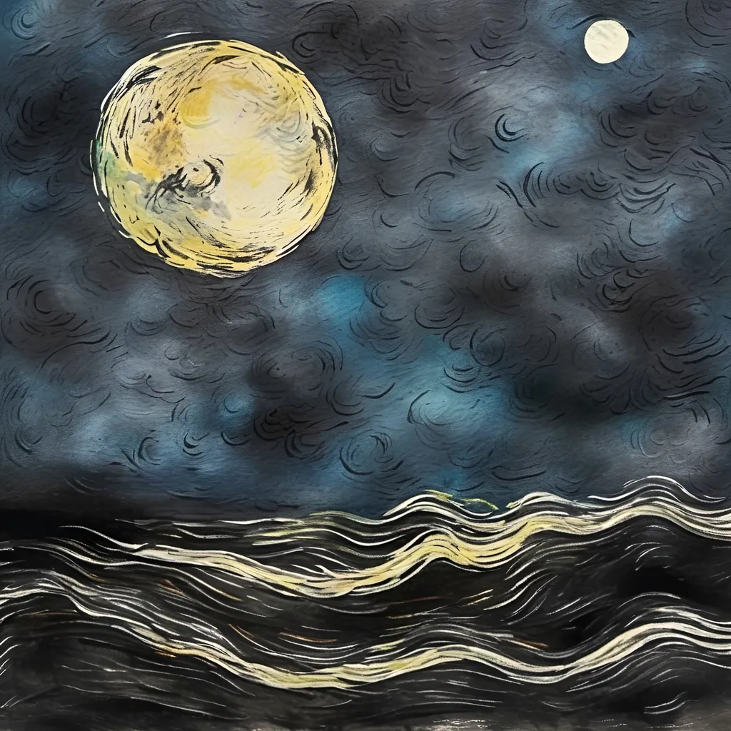 Prompt: Dark sky with the moon in the style of van Gough oil painting