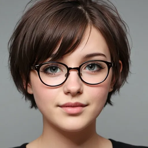 Prompt: girls, short hair, glasses, round face shape, snub nose