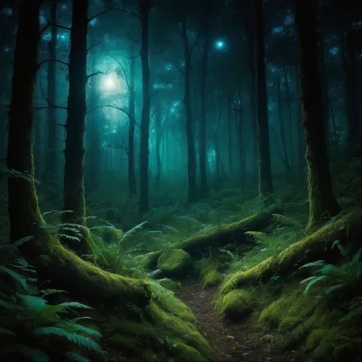 Prompt: a mystical night forest