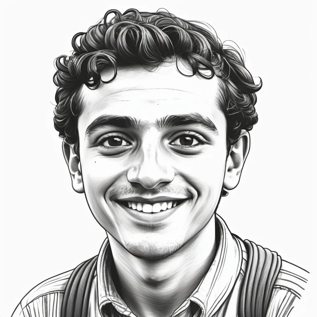 Prompt: simple drawing of a young smiling Sicilian immigrant