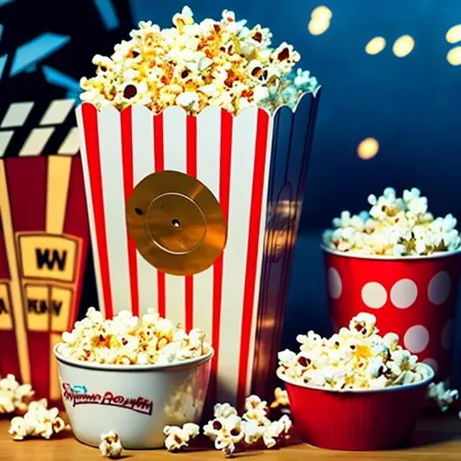Prompt: Movie Night with Popcorn and movie reel