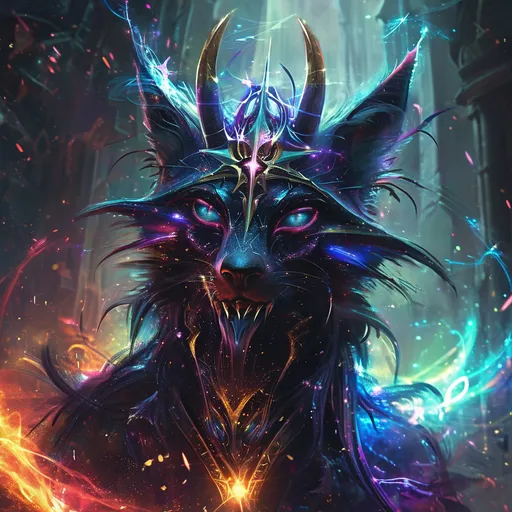 Prompt: Fusion of (Dark Star Cho'gath) and (Aurelian Sol), artfully blending magical and mythical themes, vibrant colors with elegant sparks of light, intricately detailed textures, (high detail), harmonious design elements, captivating energy aura, enchanting atmosphere, seamless integration of characters' features, vivid color palette, ultra-detailed rendering, dynamic pose.