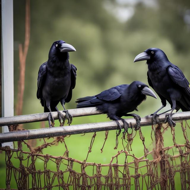 Prompt: Crows hanging out in a yard