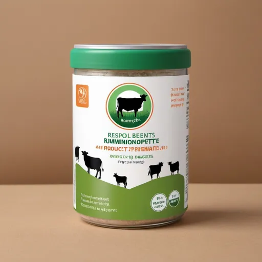 Prompt: Here's a product packing design idea that incorporates the required elements:

*Product Name:* RuminoAppetite+

*Label Design:*

- Background: suitable color
- Color Theme: color ful

- Size: 8 cm (width) x 12 cm (height)

*Front Side:*

- A high-quality image of a happy and healthy cow, sheep, and goat together, showcasing the product's benefits for ruminants.
- Product name "RuminoAppetite+" in bold, green font.
- Tagline "Boost Appetite, Boost Health" in smaller text.

*Back Side:*

- Product description and benefits in easy-to-read bullet points.
- Directions for use and dosage information.
- Ingredients list and nutritional information.
- Company logo and contact information.

*Additional Design Elements:*

- A green strip along the top or bottom of the label with a pattern of tiny cow, sheep, and goat silhouettes.
- A circular graphic showcasing the product's benefits, such as "Increased Appetite" and "Improved Digestion".

This design is eye-catching, informative, and effectively communicates the product's benefits for ruminants. The use of real animal images and a natural color scheme will appeal to farmers and animal caregivers.

Create appropriate image with above details