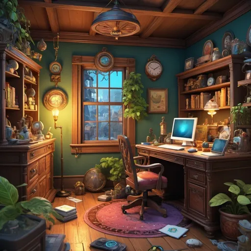 Prompt: hidden objects game, (computer related items), intricate details, vibrant colors, intriguing composition, 4K ultra-detailed, engaging and playful atmosphere, scattered tech gadgets, whimsical layout, inventive visual elements, lighthearted vibe, immersive experience, rich textures, layered scene, inviting curiosity, enticing search elements