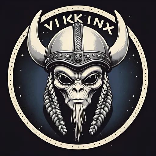 Prompt: Classic alien wearing a viking hat logo