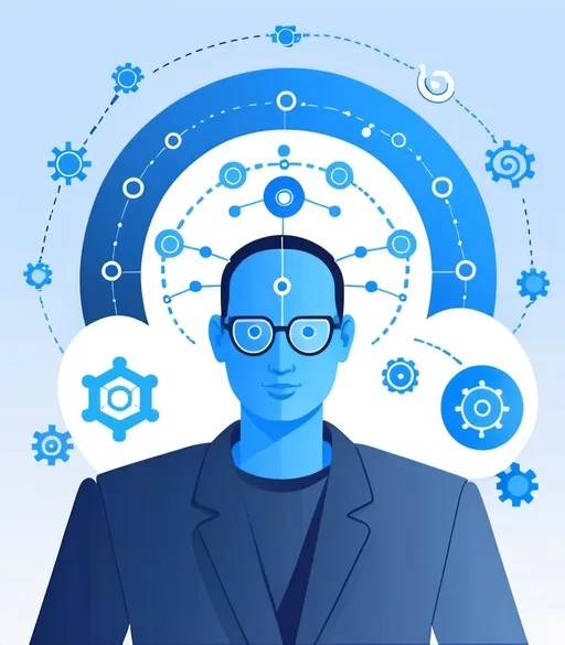 Prompt: create a blog post cover for: How AI is Revolutionizing Software Development: Trends and Predictions, don not use text in the image, use a clean and minimalistic style, use blue color palette, go carton style

