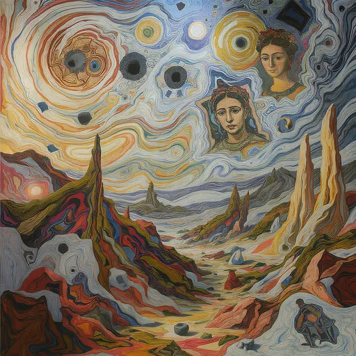 Prompt: 10 images combined into one, 2D, 2D, surrealism, abstract, deconstructing, represent :: art by Chagall::1 Dali::1 Magritte::1 Picasso::1 Kahlo::0.5 Miro::0.5 Oppenheim::0.5 ,maximum details, tone_mapping
