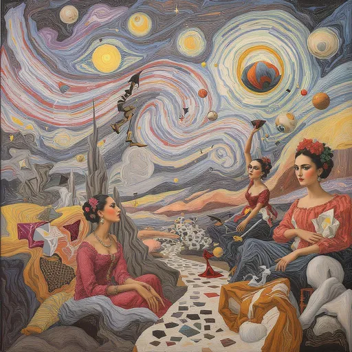 Prompt: 10 images combined into one, 2D, 2D, surrealism, abstract, deconstructing, represent :: art by Chagall::1 Dali::1 Magritte::1 Picasso::1 Kahlo::0.5 Miro::0.5 Oppenheim::0.5 ,maximum details, tone_mapping