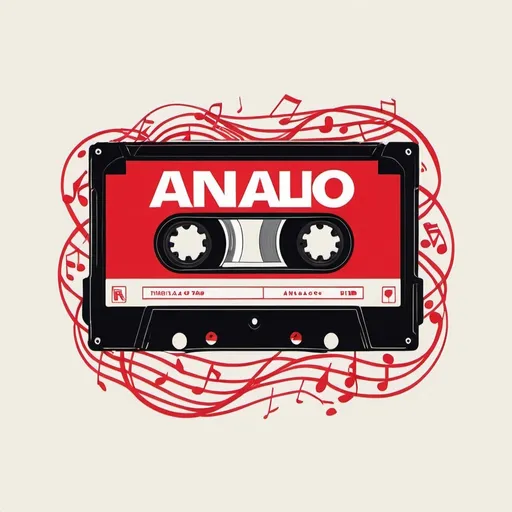 Prompt: For merch by amazon Create a retro-style illustration of a cassette tape with musical notes flowing out of it. Include the text 'Analog Forever' in bold, red letters. The style should be minimalist with a clean, modern look.