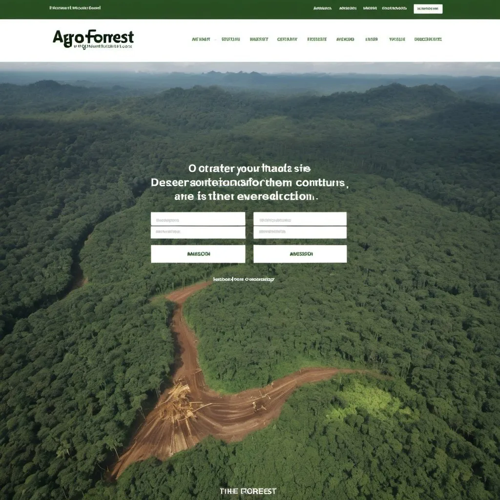 Prompt: The Homepage of Agroforest's website indicating that the site is under construction, showcases a stunning image of the Amazon rainforest, with a clear-cut area demonstrating deforestation contrasted by the healthy, dense forest area. The color scheme incorporates earthy tones, highlighting the company's dedication to the environment. There's a tagline stating their mission: "Your partner in legal sourcing for sustainable wood products"