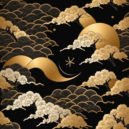 Prompt: Black and gold traditional Japanese art