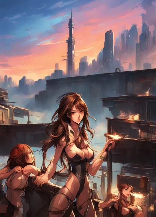 Prompt: long brown hair, 2 women by the water, Japanese's drawn  standing in front of gaming  desk , in swimsuit 

 warzone

high quality 
 steamy 

, professional,  lighting