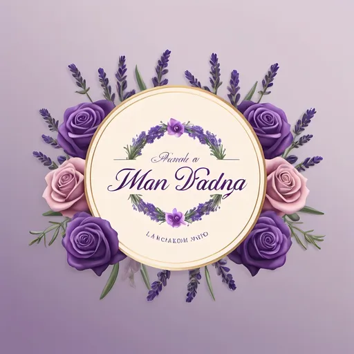 Prompt: Create a theme logo image for my wedding, which should include lavender, flowers, wedding bands, and roses with purple shades. The background should be transparent & we need the PSD design file. 