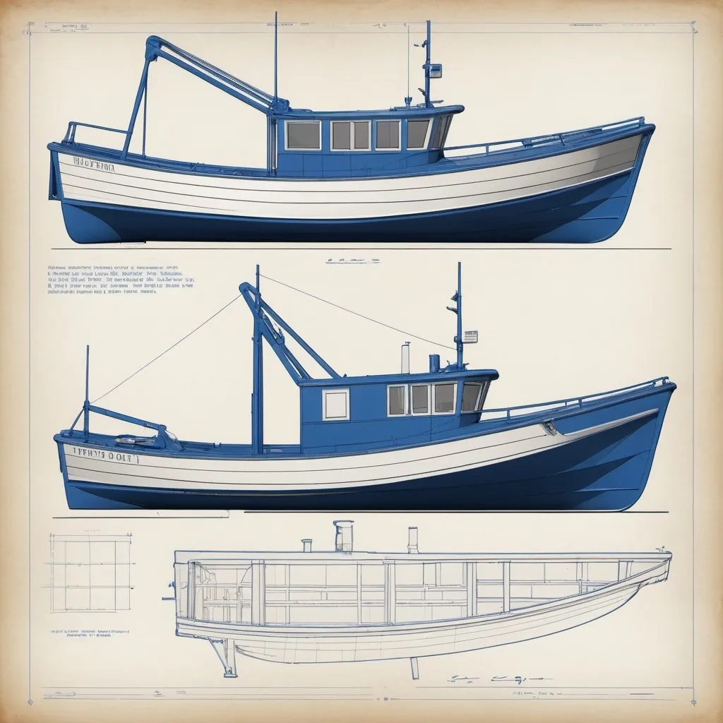 Prompt: Blueprint for a lobster boat
