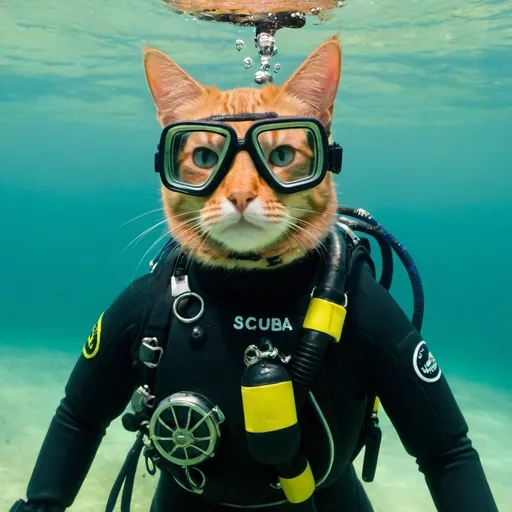 Prompt: A cat wearing scuba dive gear and diving in the ocean