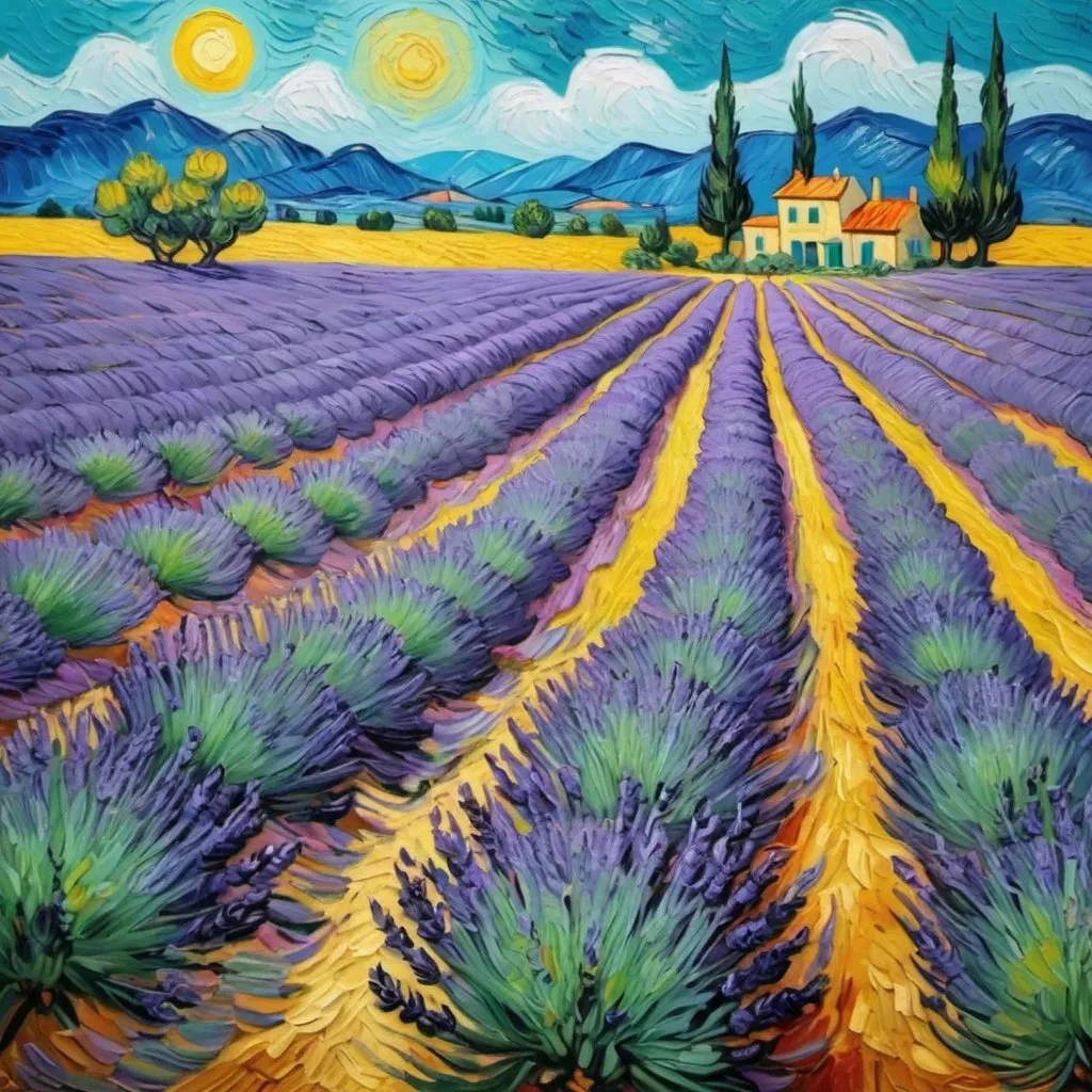 Prompt: lavender fields in style of van gogh