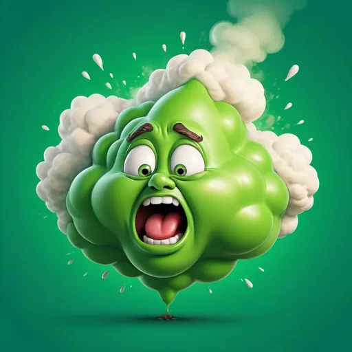 Prompt: Detailed digital illustration of a comical fart, vibrant and dynamic, cartoon style, exaggerated green gas cloud, humorous facial expressions, high quality, vibrant colors, playful, cartoon, exaggerated, fart humor, dynamic composition, vibrant green, comedic facial expressions