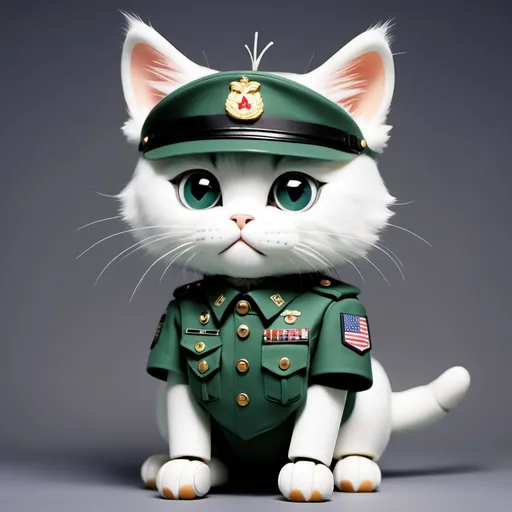 Prompt: put a robot cat
 in a army uniform