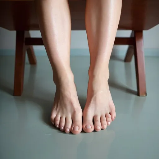 Prompt: woman feet on table