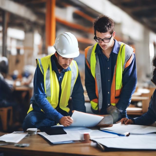 Prompt: Create a photo of workers studying
