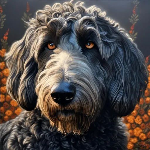Prompt: <mymodel>High-quality, ultra-detailed, realistic painting of a majestic black dog, dark and moody atmosphere, detailed fur with glossy reflections, intense and focused gaze, professional, atmospheric lighting, realistic, dark color tones, detailed eyes, sleek design, oil painting, dramatic lighting