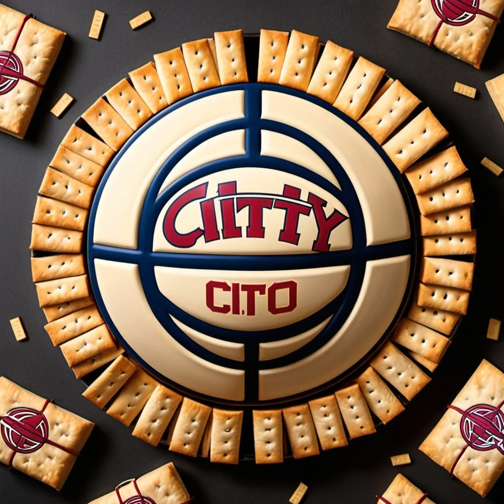 Prompt: Create a basketball team logo with crackers in the hoop ring and „3city” sign