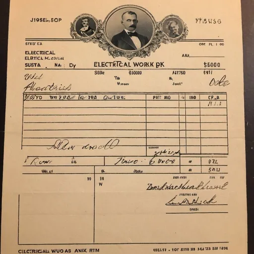 Prompt: Old invoice from 1920 for electrical work for $1,000

