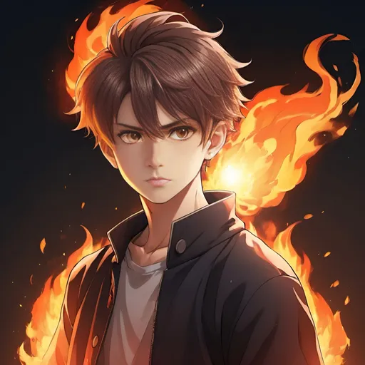 Prompt: A young and handsome boy with fire powers anime style 