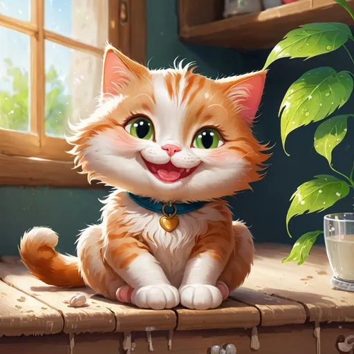 Prompt: A smiling cat sitting